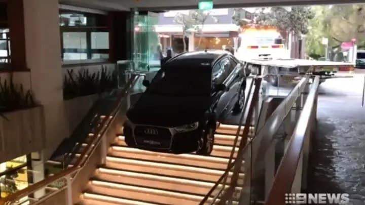 Uber driver accidentally drives down a staircase